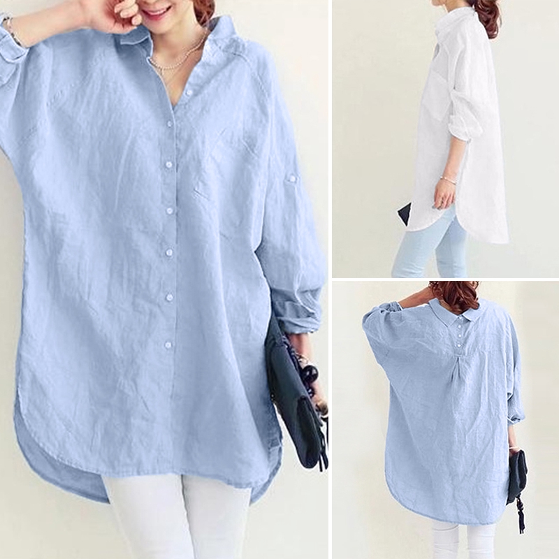 ZANZEA Áo sơ mi tay dài cỡ lớn dành cho nữ