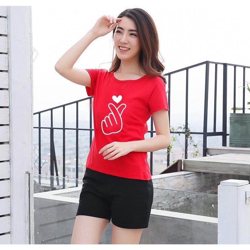 áo gia đình 3 người 4 người coton co giản thoải mái in hình tim đơn giản