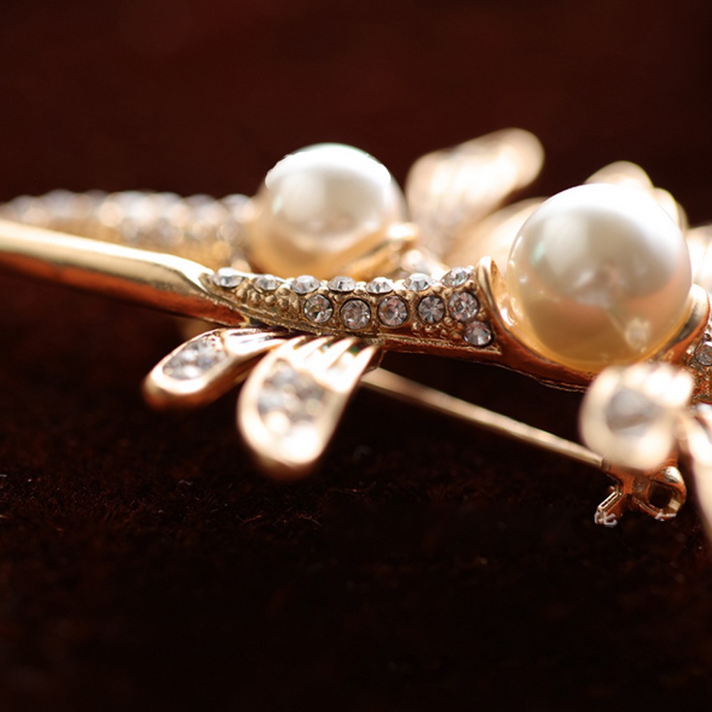 Ghim cài áo mạ vàng hình con chuồn chuồn có đính đá lấp lánh