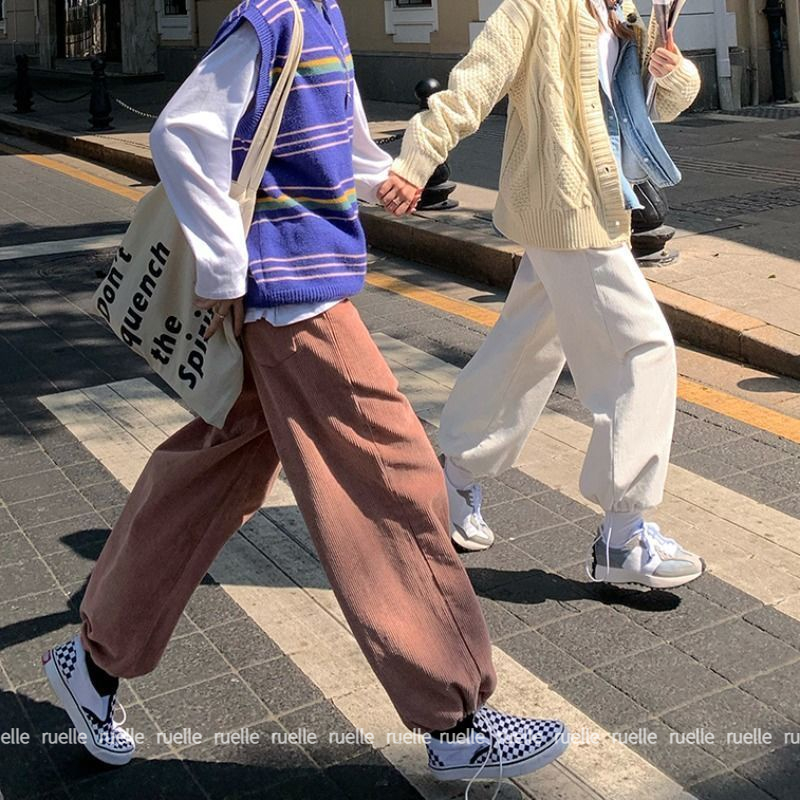 Quần nhung ống rộng phong cách thời trang Hàn Quốc cho nữ