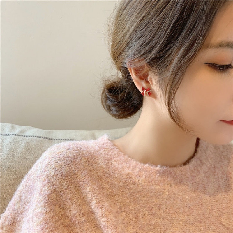 Khuyên Tai Hình Nơ Đính Đá Đơn Giản Tinh Tế Và Tươi Mới