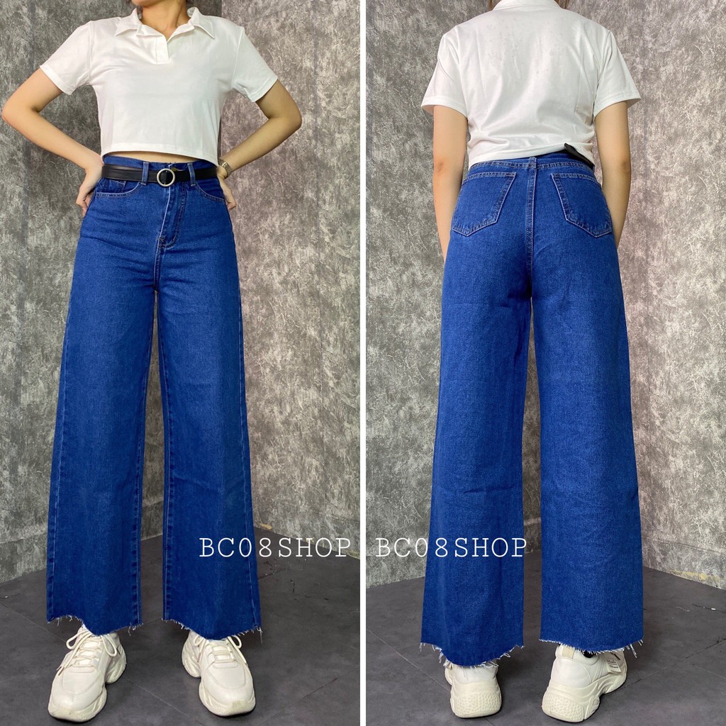 [Mã WASTMAY giảm 15% tối đa 30K đơn 150K] Quần Jean Nữ Ống rộng Màu Xanh Basic Lai Tua (Không Gấu) BC180
