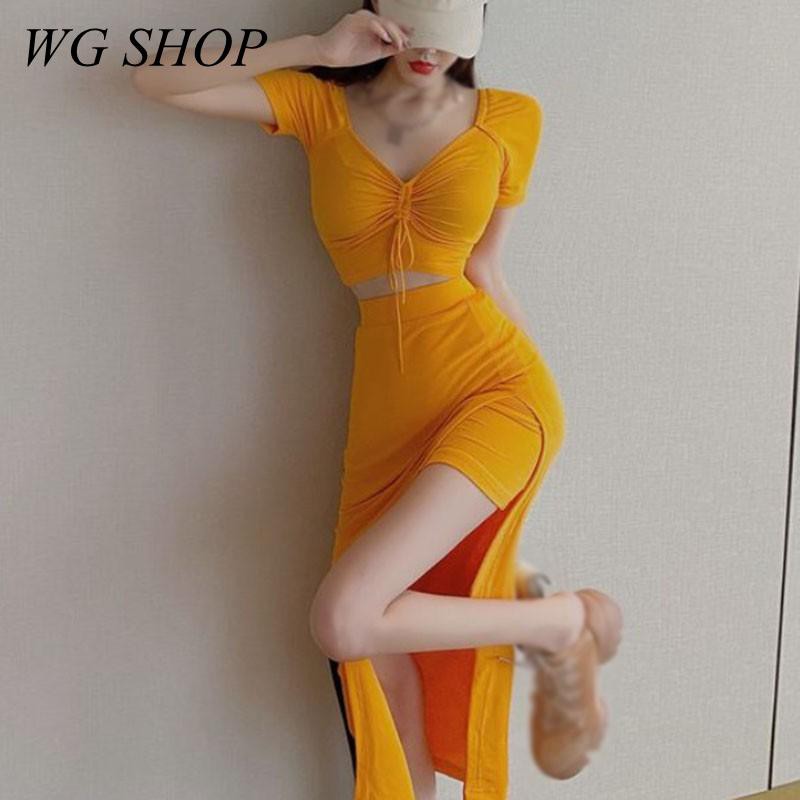Set Áo Cổ Chữ V Phối Ren Và Chân Váy Dài Thời Trang Nữ Tính