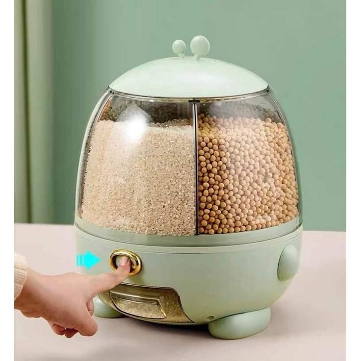 Thùng đựng gạo, ngũ cốc tai thỏ siêu xinh 5 ngăn chống ẩm mốc