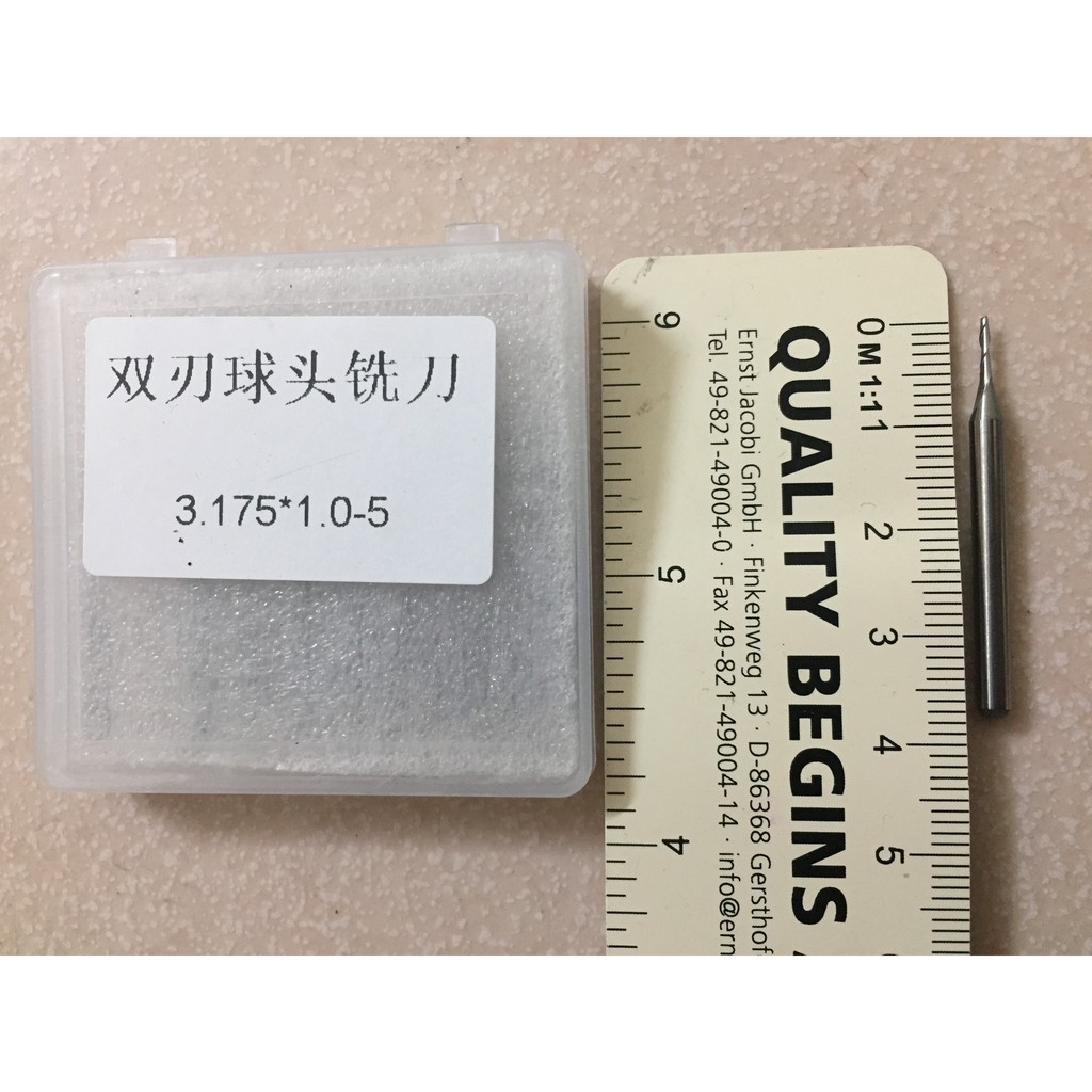 Bộ 5 mũi dao cầu CNC 1,1.5,2,3.175,4 mm xoắn 2 lưỡi, hàng bình dân