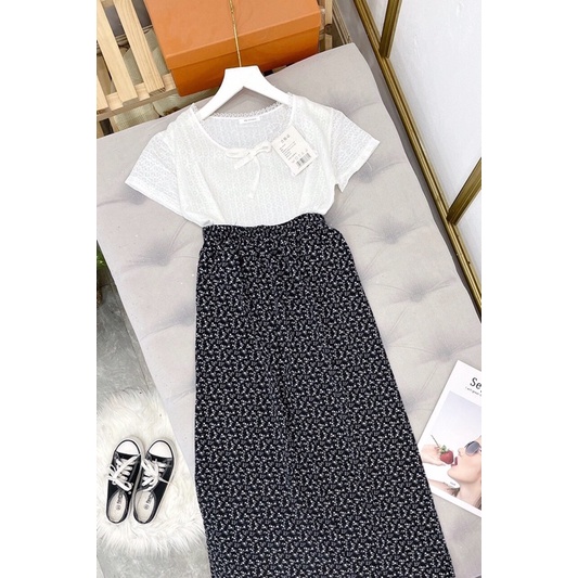 Set áo croptop kèm chân váy dài hoa nhí vintage | BigBuy360 - bigbuy360.vn