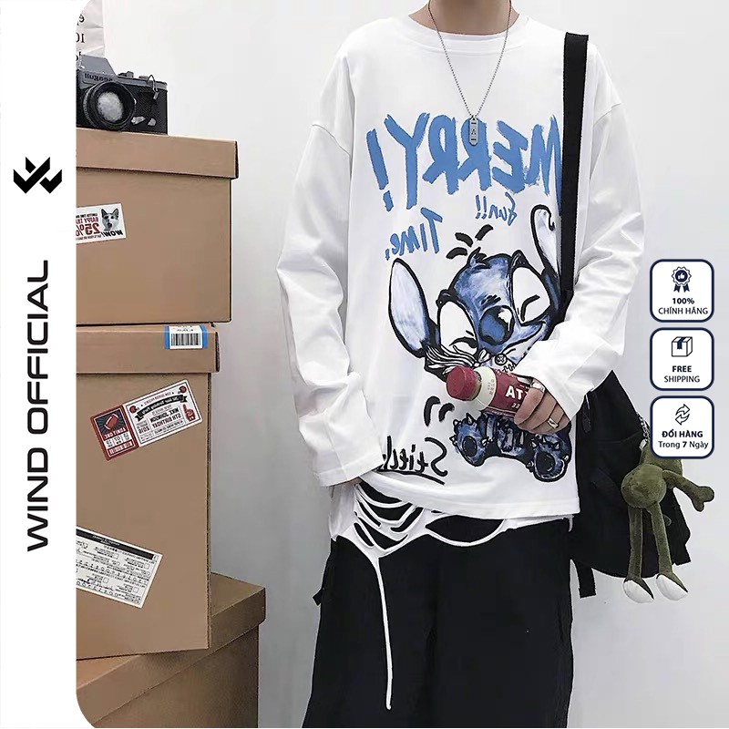 Áo thun tay dài WIND phông unisex form rộng MERRY sweater thời trang nam nữ oversize | BigBuy360 - bigbuy360.vn