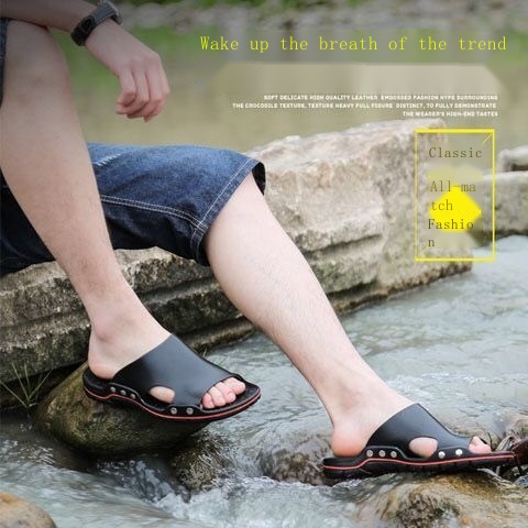 Dép Da Chống Trượt Cỡ Lớn Thời Trang Đi Biển Cho Nam