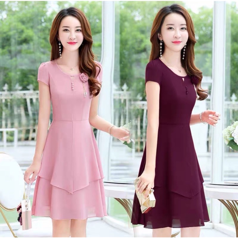 ĐẦM VOAN DÁNG XÒE ĐÍNH  HOA HAI MÀU HỒNG VÀ ĐEN ĐỦ SIZE M L XL 2XL - XƯỞNG ĐẦM THÙY DƯƠNG - 75496