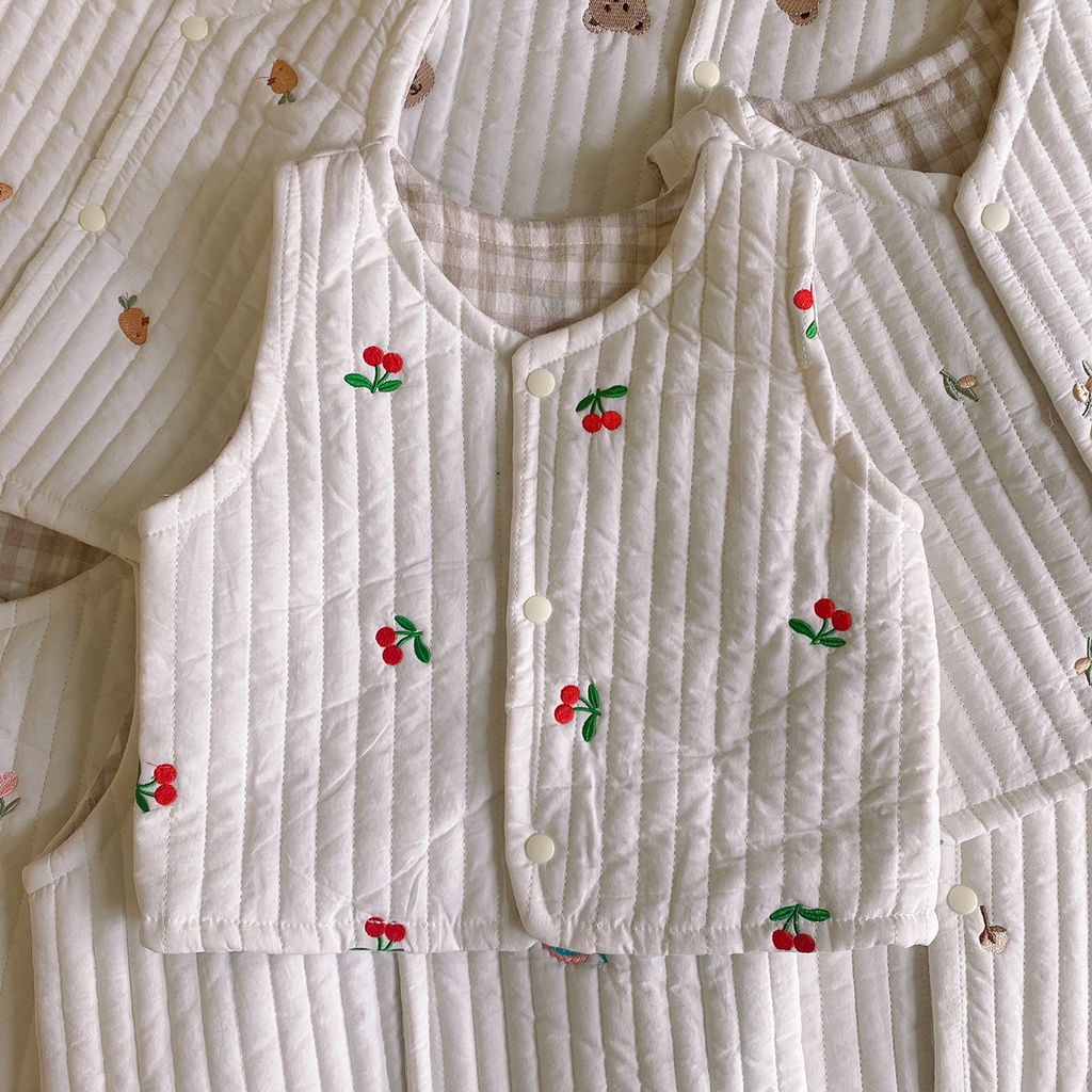 Áo Gile 2 mặt cotton trần bông siêu nhẹ họa tiết thêu xinh xắn Hàn Quốc