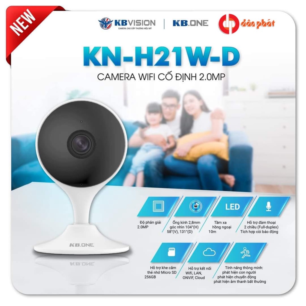 Camera WIFI trong nhà KBONE H21W, cố định góc rộng, bảo hành 24 tháng