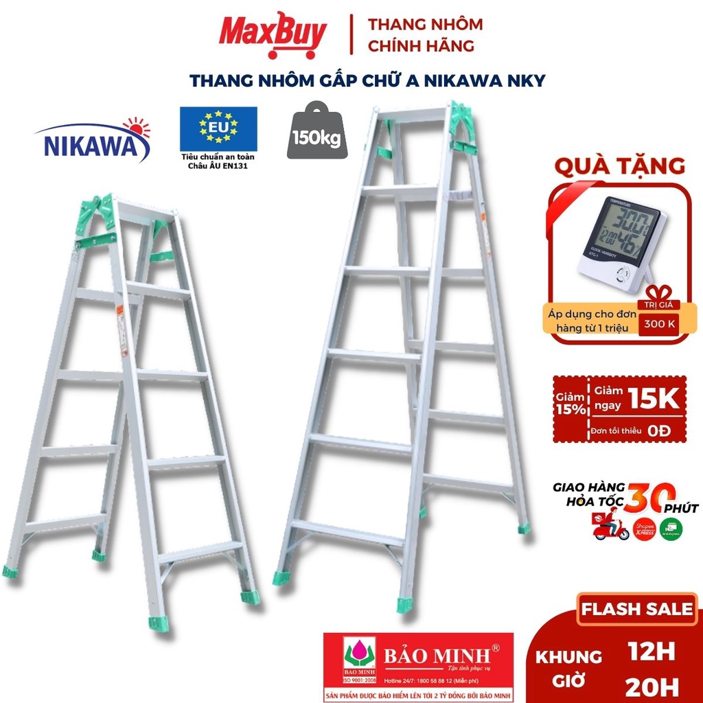 Thang nhôm gấp xếp chữ A chiều cao chữ I từ 2.9m đến 4.75m NIKAWA nhập khẩu Nhật bảo hành 18 tháng giao hỏa tốc HN NKY