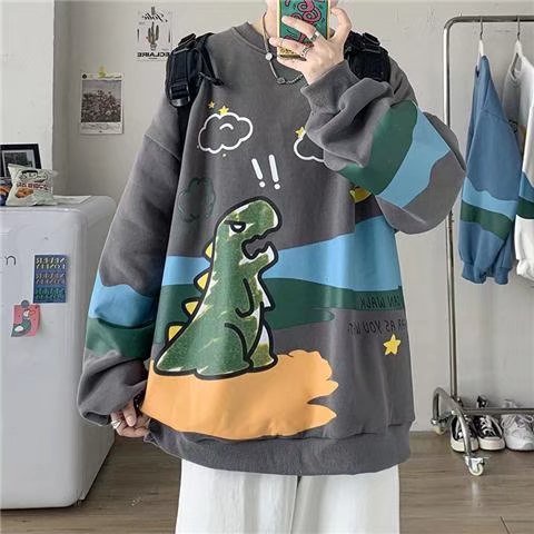 Áo Sweater Tay Dài Oversize In Hình Khủng Long Thời Trang Hàn Quốc Dành Cho Nam