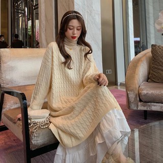 (order) đầm len phối chân váy xòe