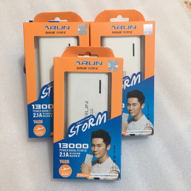 Pin Sạc Dự Phòng Arun 13000mah, 2 đầu USB sạc nhanh, có đèn Led kèm đèn pin - BH 1 Năm | Arun Y625 13000mah