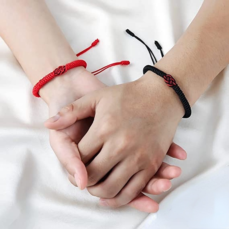 Vòng Tay Dây Bện Màu Đỏ Đen May Mắn Cho Cặp Đôi