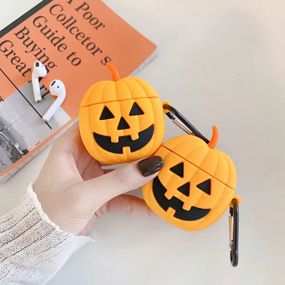 Vỏ Bảo Vệ Hộp Sạc Tai nghe không dây Airpods 1 / 2 Ipod 12 I12 Bằng Silicon Mềm Hình Bí Ngô Halloween Dễ Thương