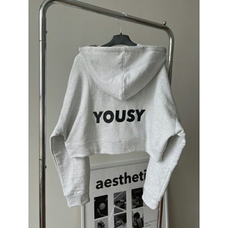 Áo khoác croptop Yousy nữ, áo hoodie zip khóa kéo form rộng tay bồng