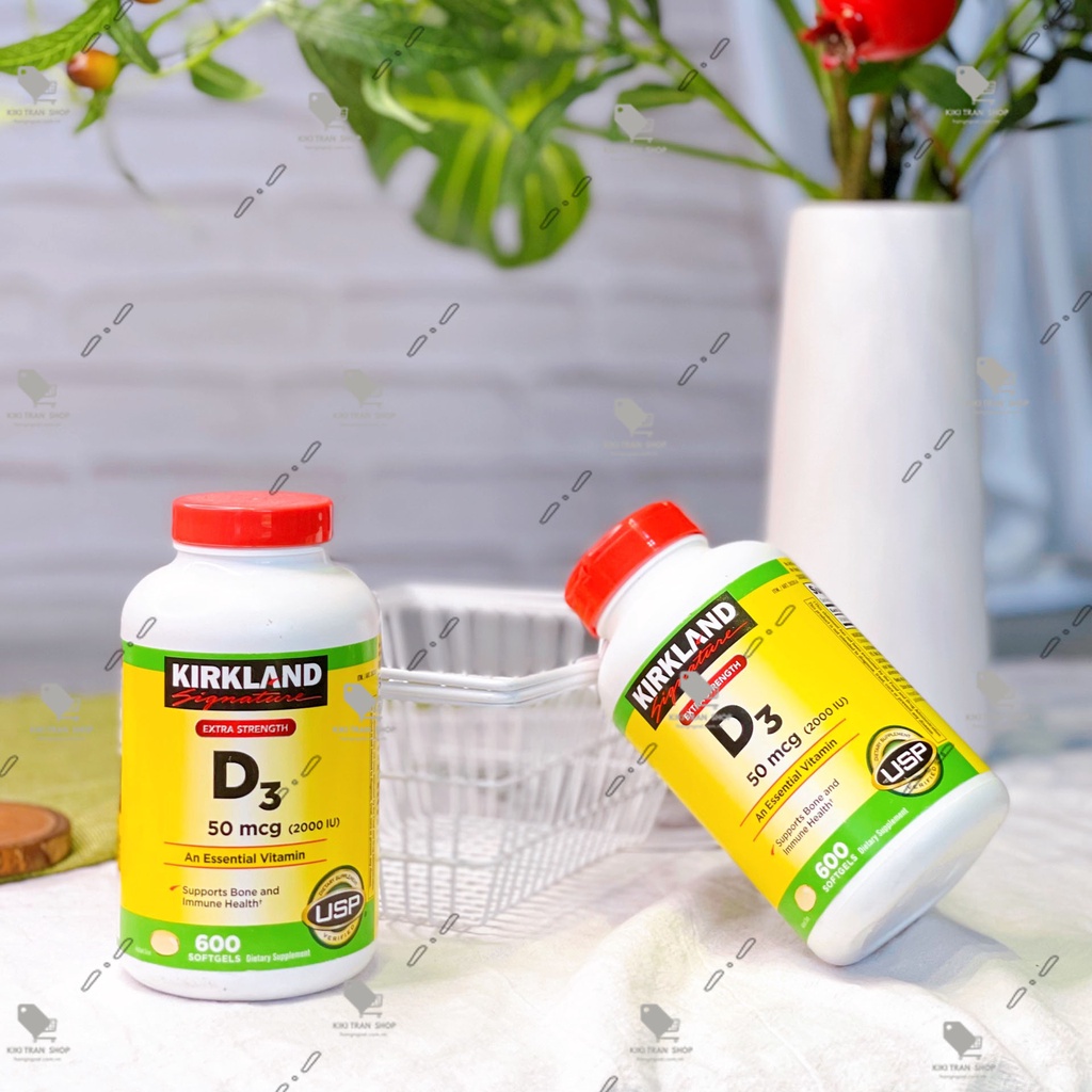 Viên uống bổ sung Vitamin D3 2000iu hãng Kirkland của Mỹ, hộp 600 viên, giúp tăng cường hấp thụ canxi và phốt pho