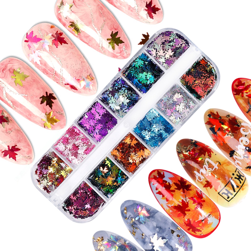 MONJA Hộp phụ kiện trang trí móng tay đa màu sắc 3D với 20 phong cách và 12 màu đa dạng khác nhau