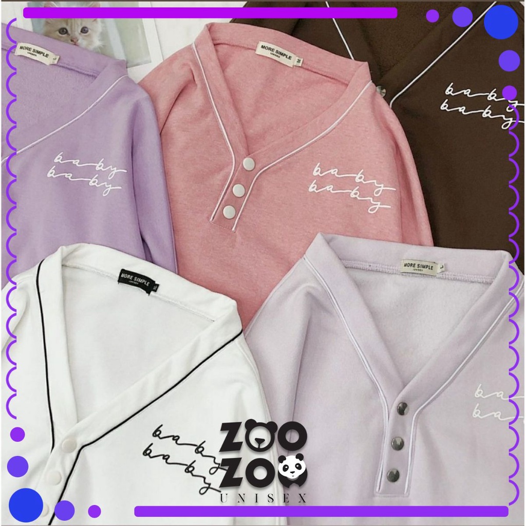 Áo Sweater Nỉ BABY Viền Cổ Phối Nút Form Rộng Ulzzang (Ảnh Thật)