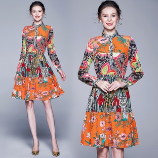 Đầm tay dài hoạ tiết in phong cách vintage