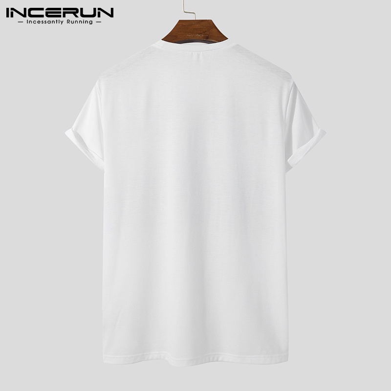 Áo thun INCERUN tay ngắn dáng rộng phối tua rua nhiều màu sắc thời trang sành điệu cho nam