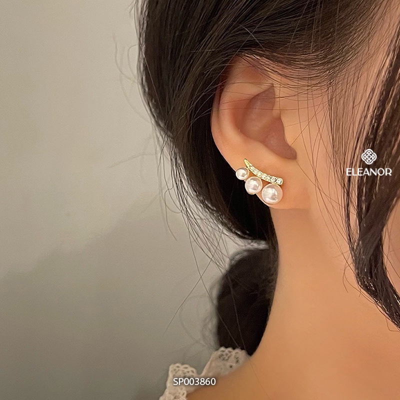 Bông tai nữ ngọc trai nhân tạo đính đá Eleanor Accessories hình cong phụ kiện trang sức nhỏ xinh