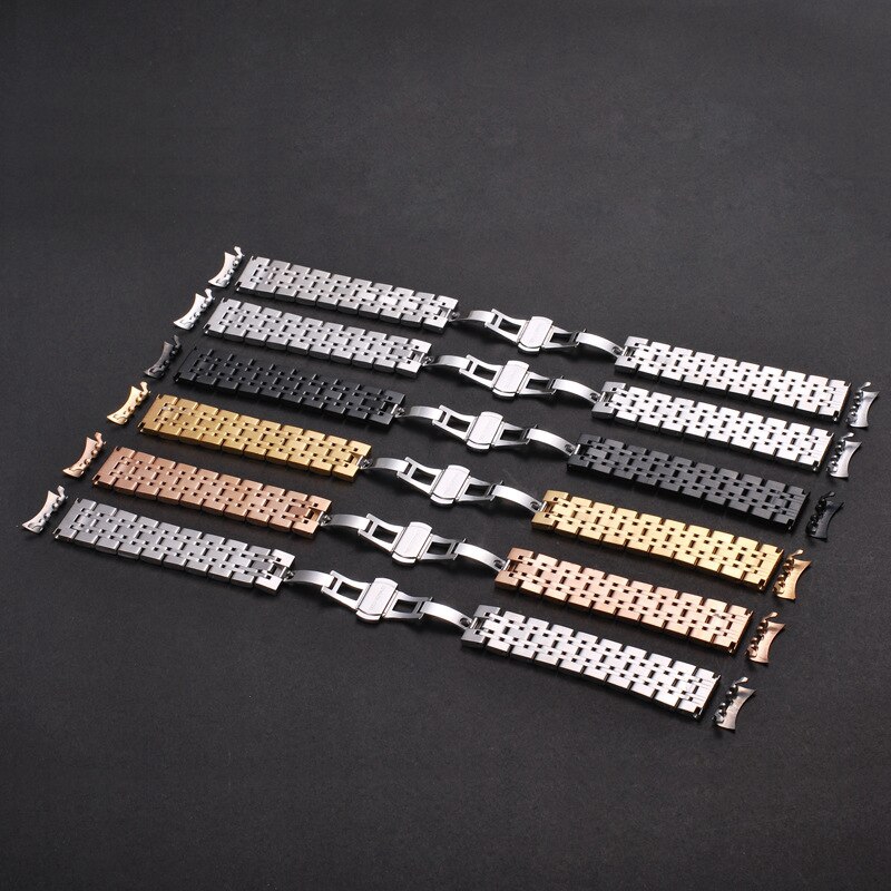 Seven Beads Flat Head Double Pressed Butterfly Clasp Watchband For Wristwatch Straps Arc Mouth Interface Wristbands 14 16 18 19 20 21 22mm