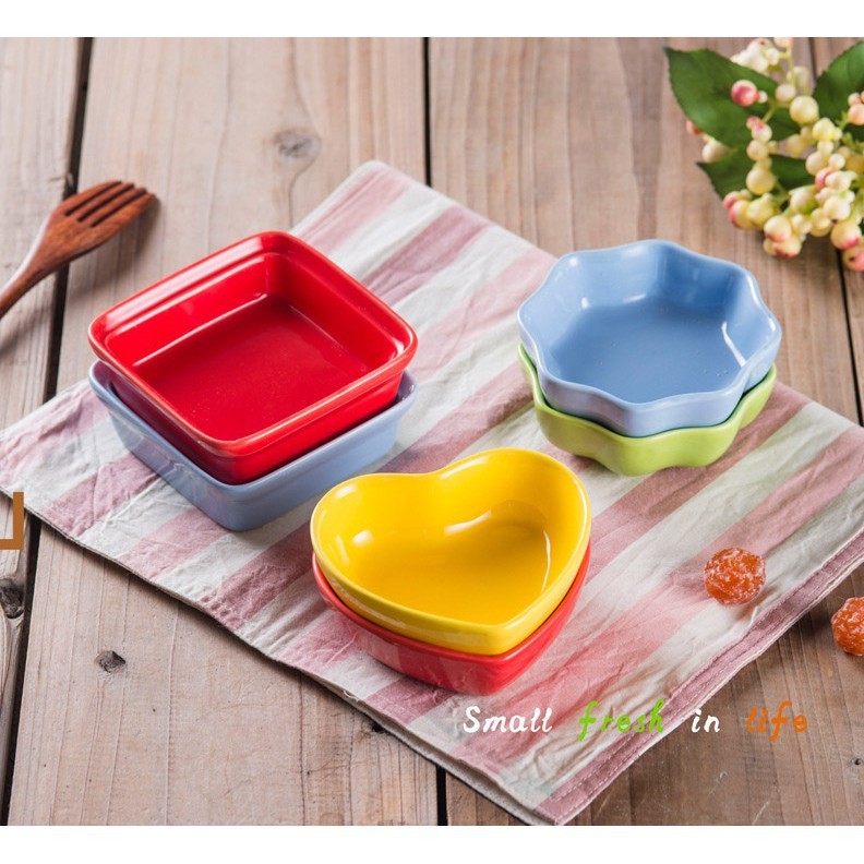 Bát sứ ăn dặm hình vuông, tim, hoa mai sắc màu