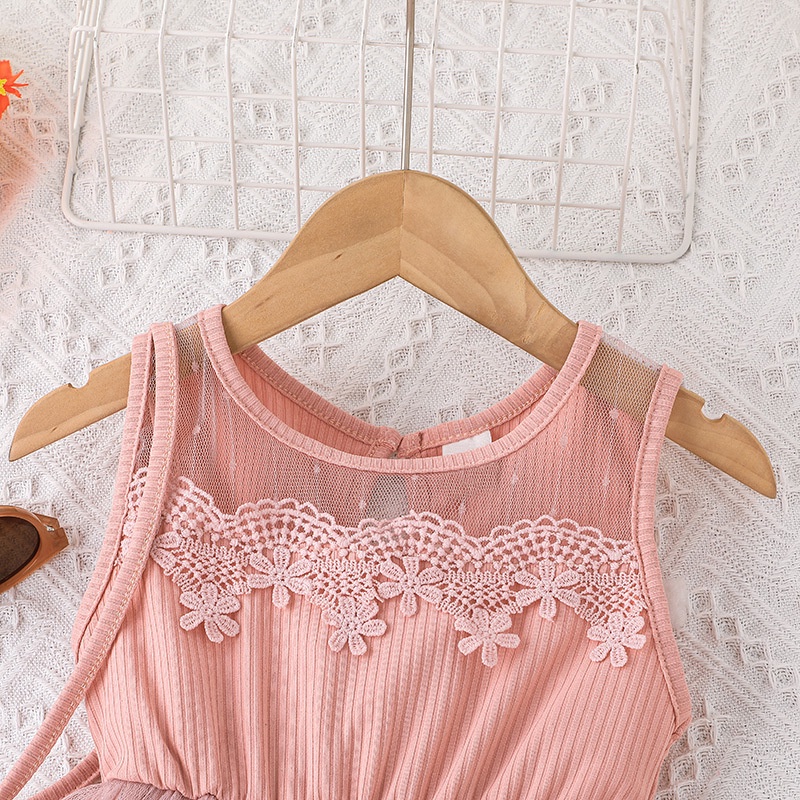 Váy Bé Gái Đầm Công Chúa Sát Nách Màu Hồng Thời Trang Mùa Hè Cho Bé Gái 4-7 Tuổi