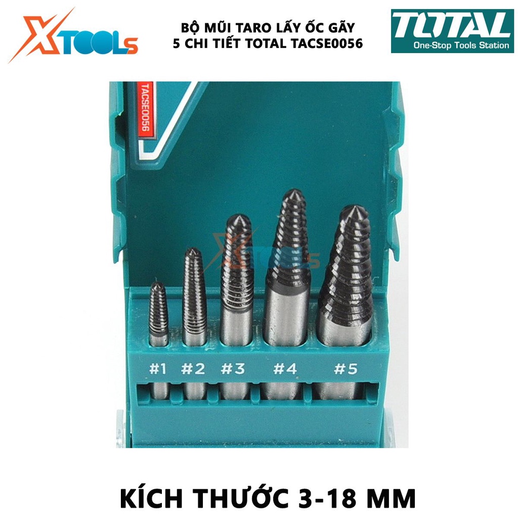Bộ mũi taro lấy ốc gãy 5 chi tiết TOTAL TACSE0056 |  Bộ 5 mũi ven răng 3-18mm [CHÍNH HÃNG] [XTOOLs]