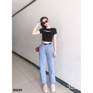 [Chính Hãng] Quần Jean Nữ Baggy Túi Nắp Màu Xanh B5039