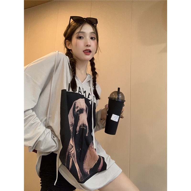 JSC Áo Hoodie Tay Dài Dáng Rộng In Họa Tiết Kiểu Retro Mỹ Thời Trang Mùa Thu Cho Nữ