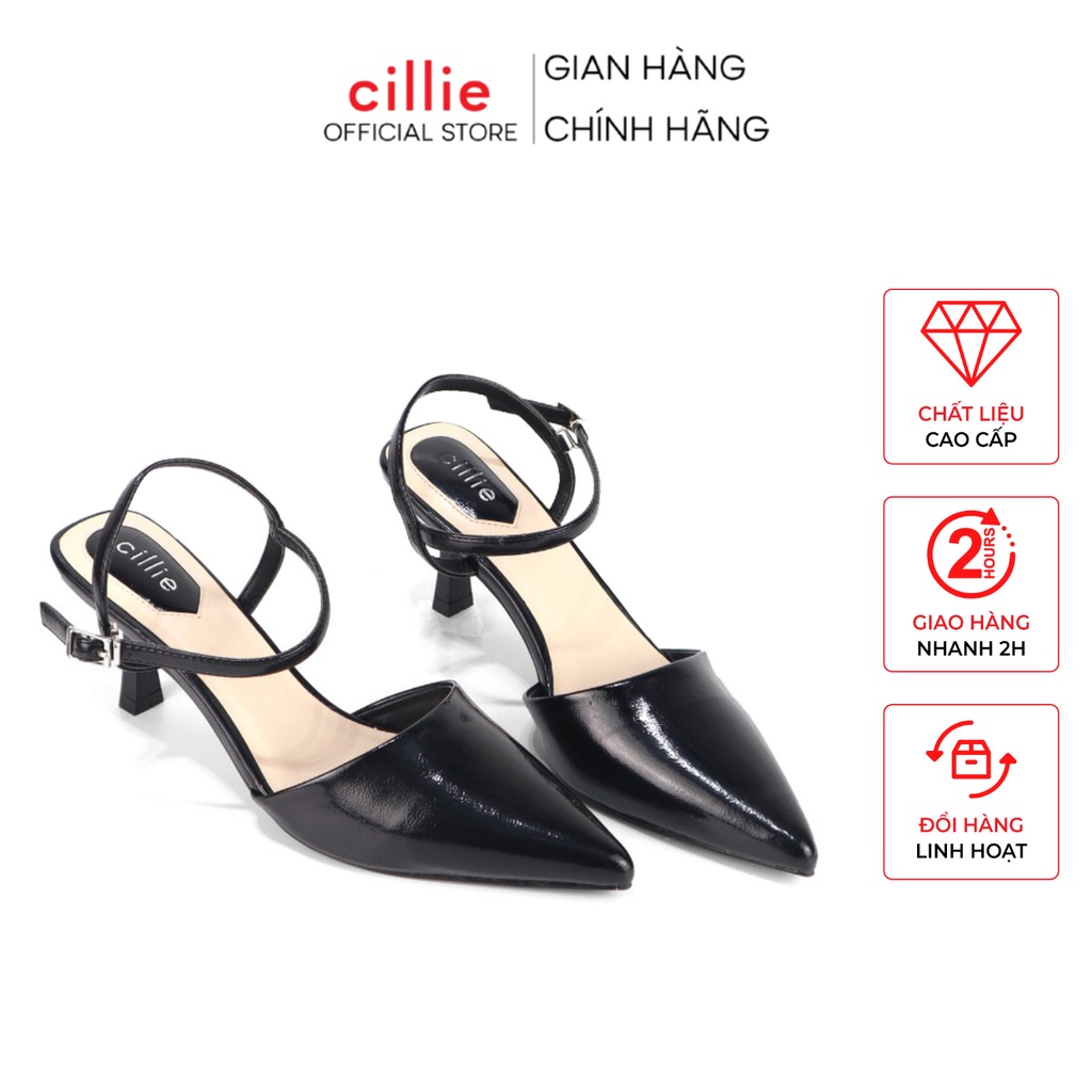 Giày cao gót nữ thời trang mũi nhọn thanh lịch phối dây hở hậu cách điệu gót cao 7cm đi làm dạo phố Cillie 1093