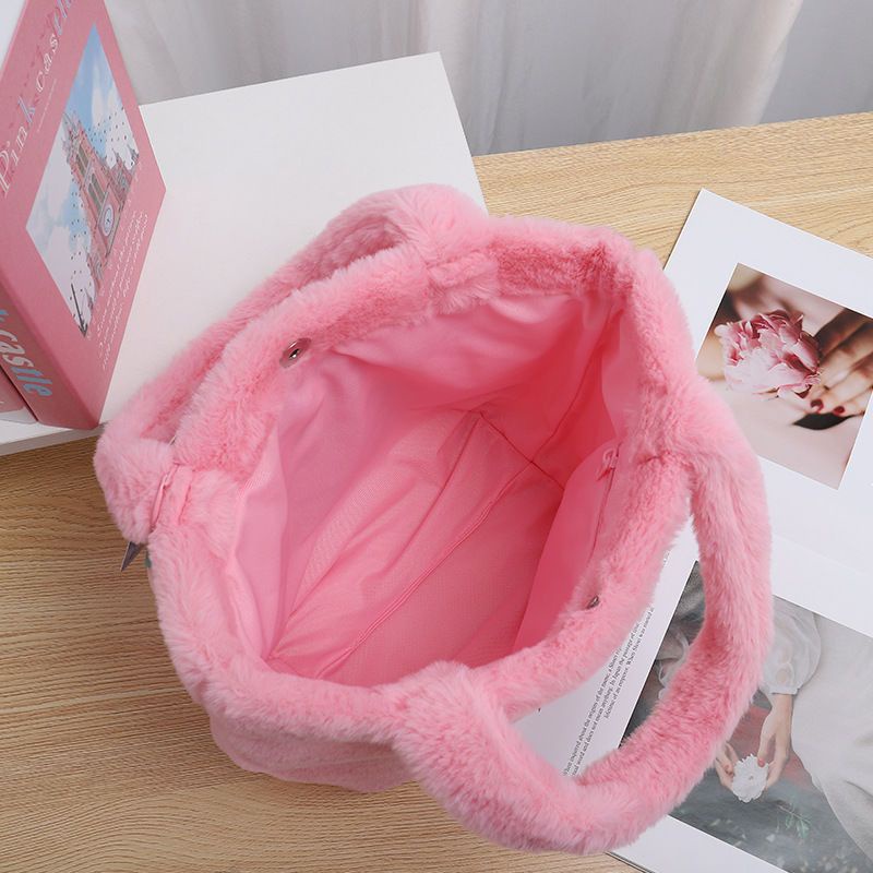 Túi Xách Tay Bằng Nhung Lông Thiết Kế Hình Hoạt Hình Dễ Thương Dành Cho