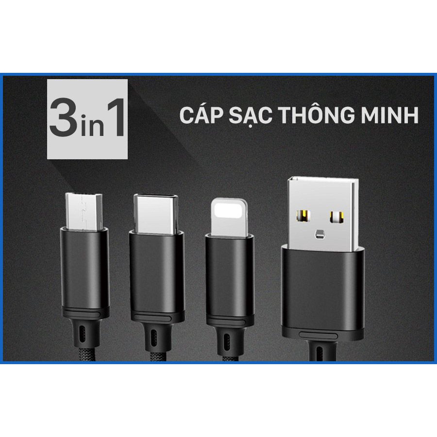 Dây Sạc 3A-Cáp Sạc 3 Đầu Remax rc-189th Micro-Type C-- Bảo Hành 6 Tháng