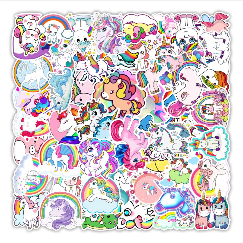 50 Sticker UNICORN không thấm nước, dán nón bảo hiểm, laptop, điện thoại, Vali, xe
