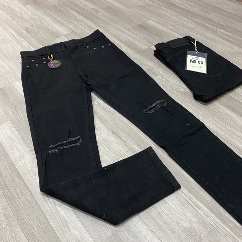 Quần jean đen rách gối,quần bò rách gối nam cúc titan 7 màu dáng slimfit