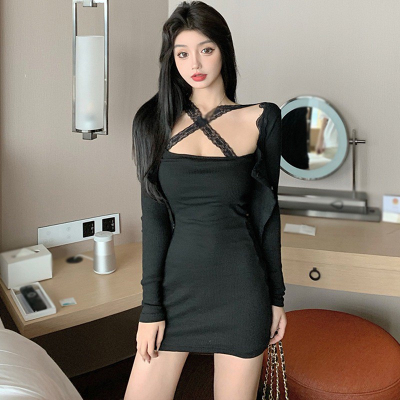 Set Đầm 2 Dây Phối Áo Khoác Tay Dài Thời Trang Quyến Rũ Cho Nữ