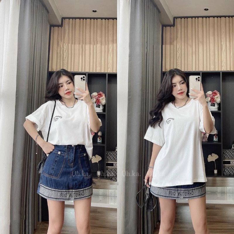 Chân váy jeans chữ gấu hàng QCL1