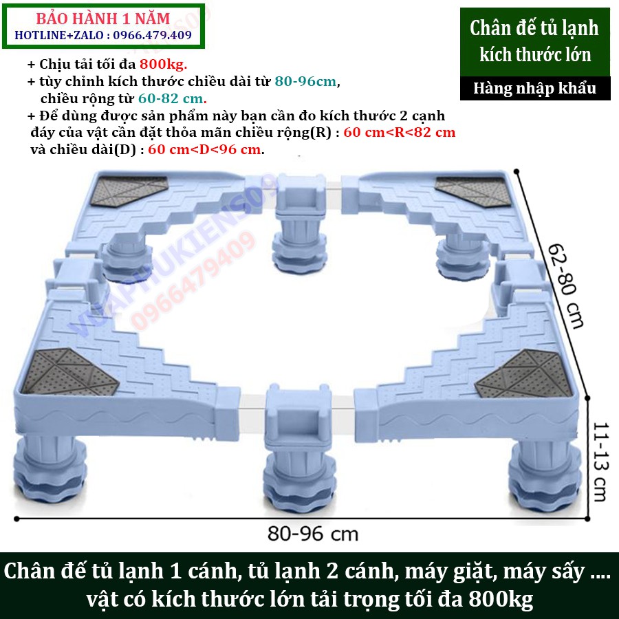 Chân đế tủ lạnh 1 cánh,2 cánh, 4 cánh, máy giặt, máy sấy kích thước lớn tải trọng 800kg