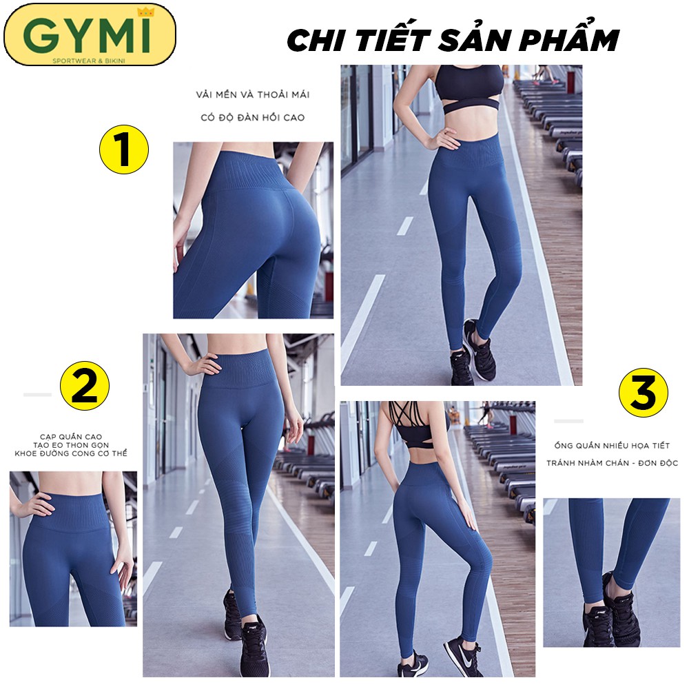 Quần tập gym yoga nữ GYMI QD02 dáng dài legging thể thao lưng cao nâng mông chất vải dệt cao cấp