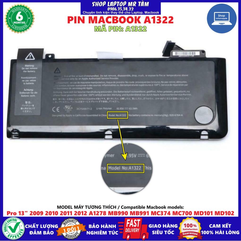 (BATTERY) PIN MAC A1322 (ZIN) DÀNH CHO MATBOOK PRO 13&quot; A1278 MB990 MB991