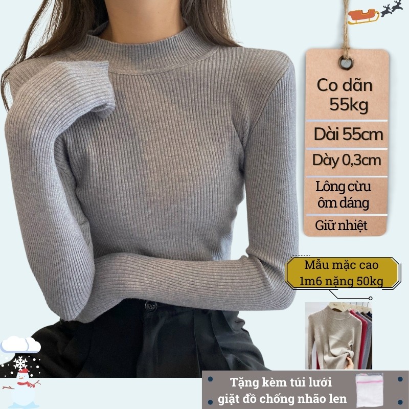 Áo Len Nữ giữ nhiệt cổ 3 phân vải len tăm mỏng Quảng Châu cao cấp | WebRaoVat - webraovat.net.vn