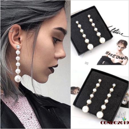 Đôi khuyên tai dài đính ngọc giả đẹp mắt cho nữ