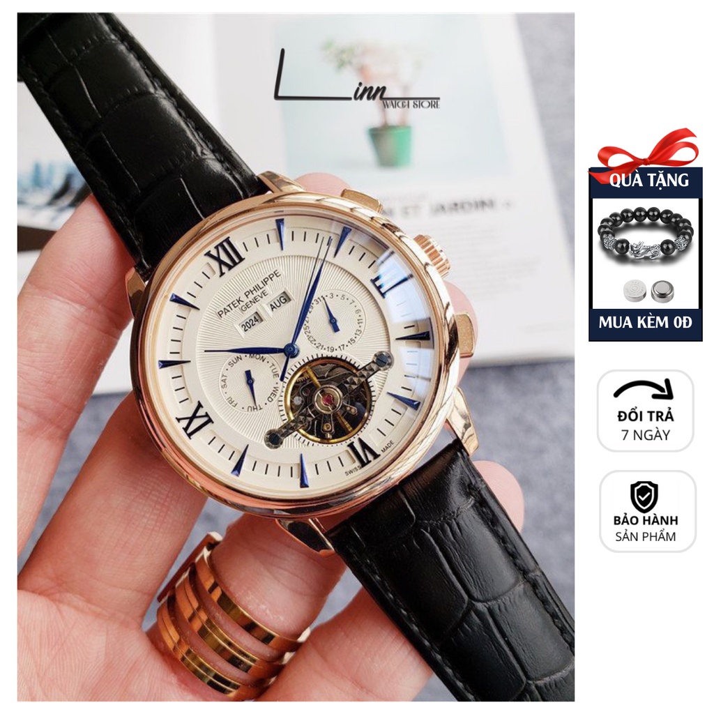 Đồng Hồ Nam Patek Philippe Cao Cấp Chạy Cơ Automatic Dây Da Kim Loại Thép Không Gỉ Nam Tính Thanh Lịch Sang Trọng