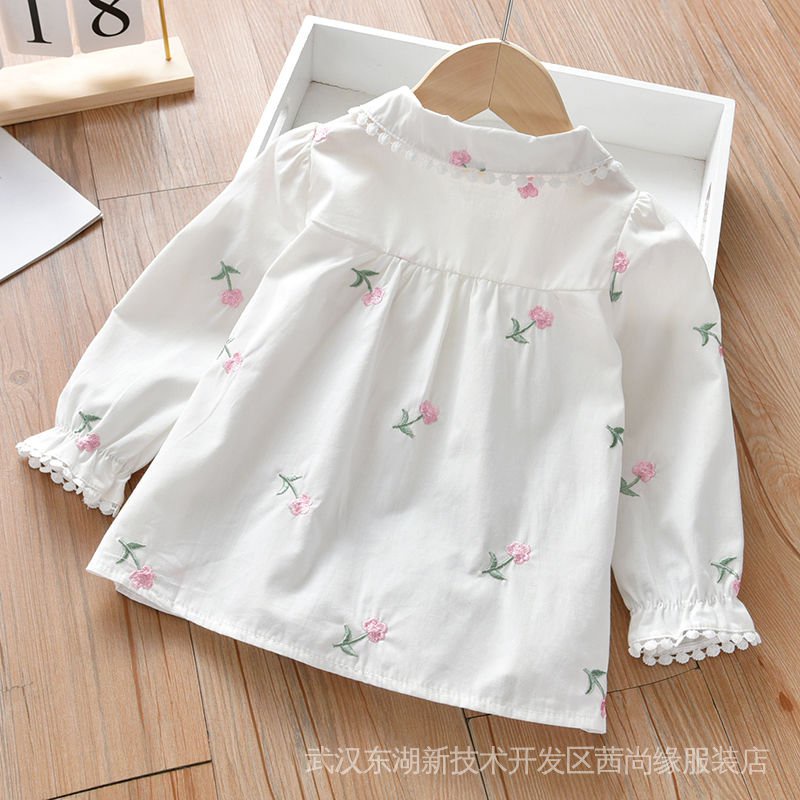 Áo Sơ Mi Trắng Dài Tay Phong Cách Phương Tây Mẫu Mới Thời Trang Xuân Thu Cho Bé Gái