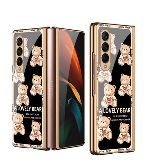Ốp điện thoại mặt kính cường lực hình gấu cho Samsung Galaxy Z Fold 3 Z Fold 2 Z Flip 3