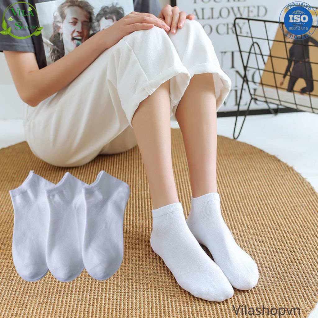 Tất Cổ Ngắn Nữ, Tất Hàn Quốc Bo Chun, Vớ Nữ Cổ Thấp Hàn Quốc Trắng Đen